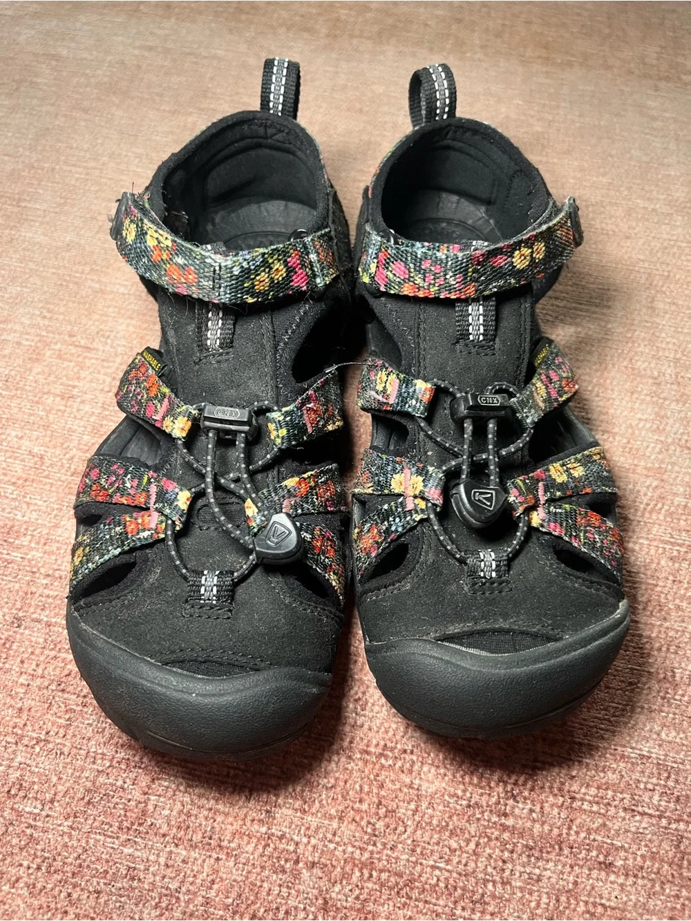 KEEN Youth Kids Size 3 Floral Black Water Closed Toe Summer Sandals Shoes